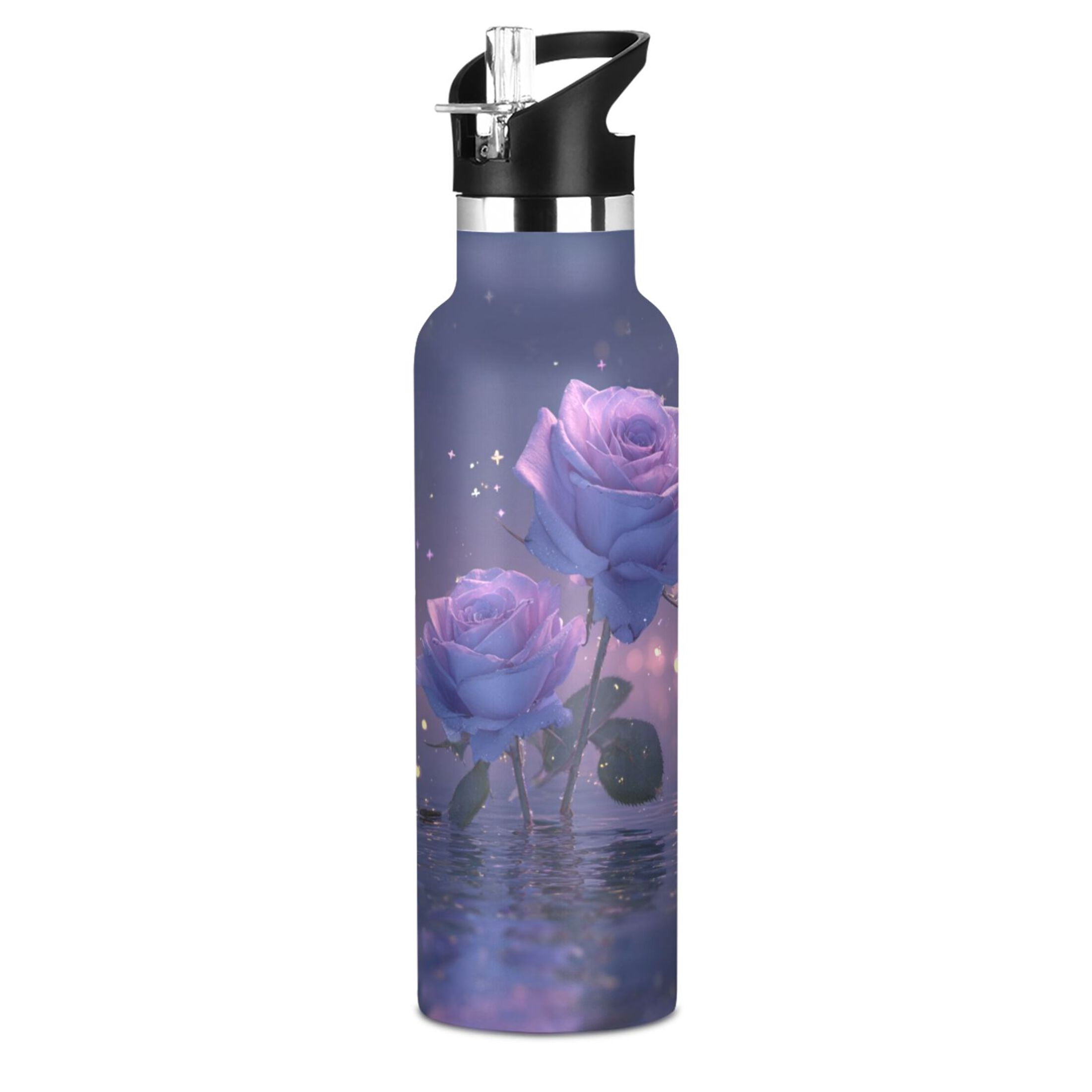 600ML Stainless Steel Insulated Cup Sports Water Bottle Portable Thermos Cup Water Glasses Insulated Tumblers Convenient and Durable Purple Rose