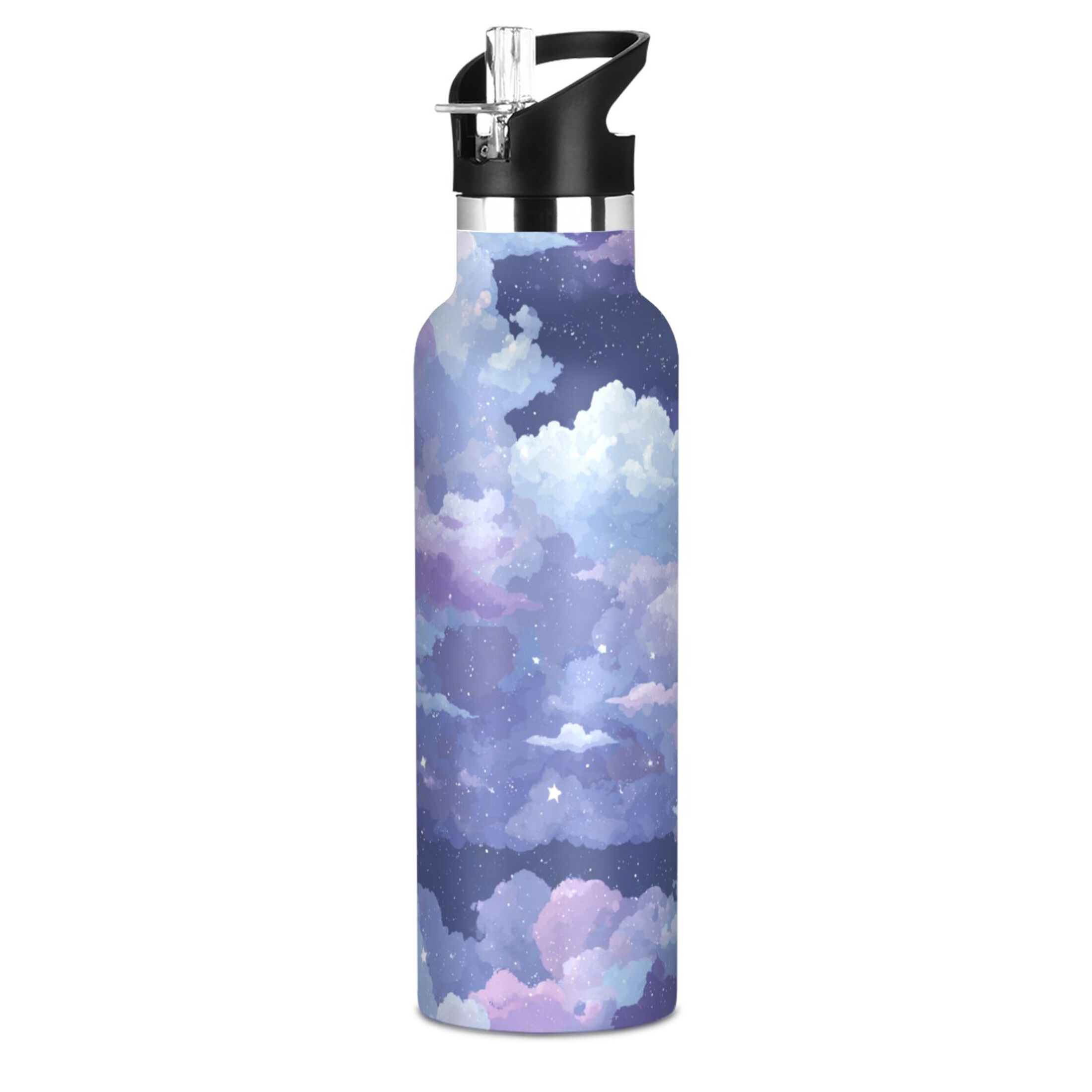 600ML Stainless Steel Insulated Cup Sports Water Bottle Portable Thermos Cup Water Glasses Insulated Tumblers Convenient and Durable Purple Sky