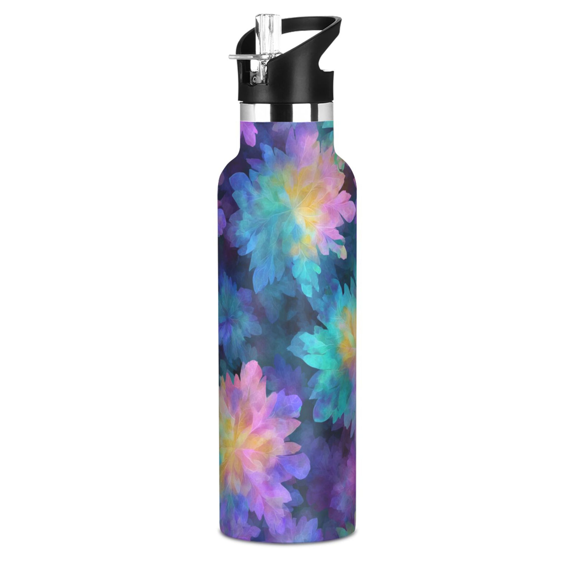600ML Stainless Steel Insulated Cup Sports Water Bottle Portable Thermos Cup Water Glasses Insulated Tumblers Convenient and Durable Purple Tie-dye