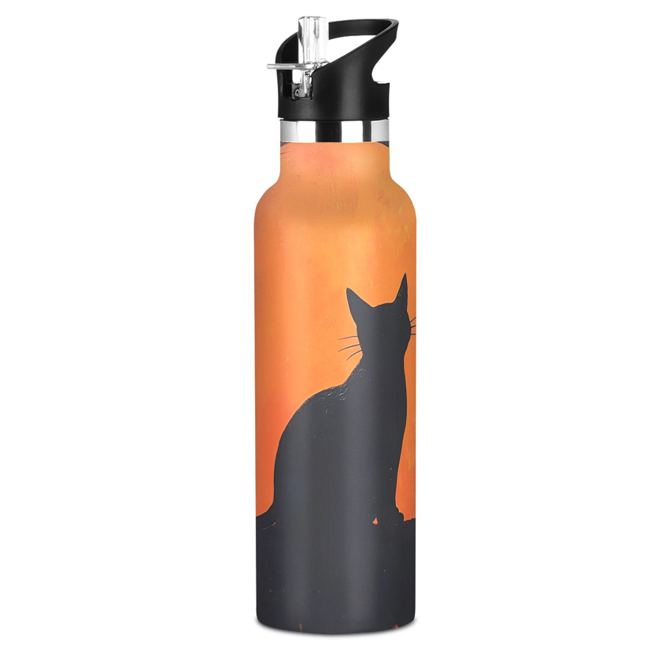 600ML Stainless Steel Insulated Cup Sports Water Bottle Portable Thermos Cup Water Glasses Insulated Tumblers Convenient and Durable Red Moon Cat