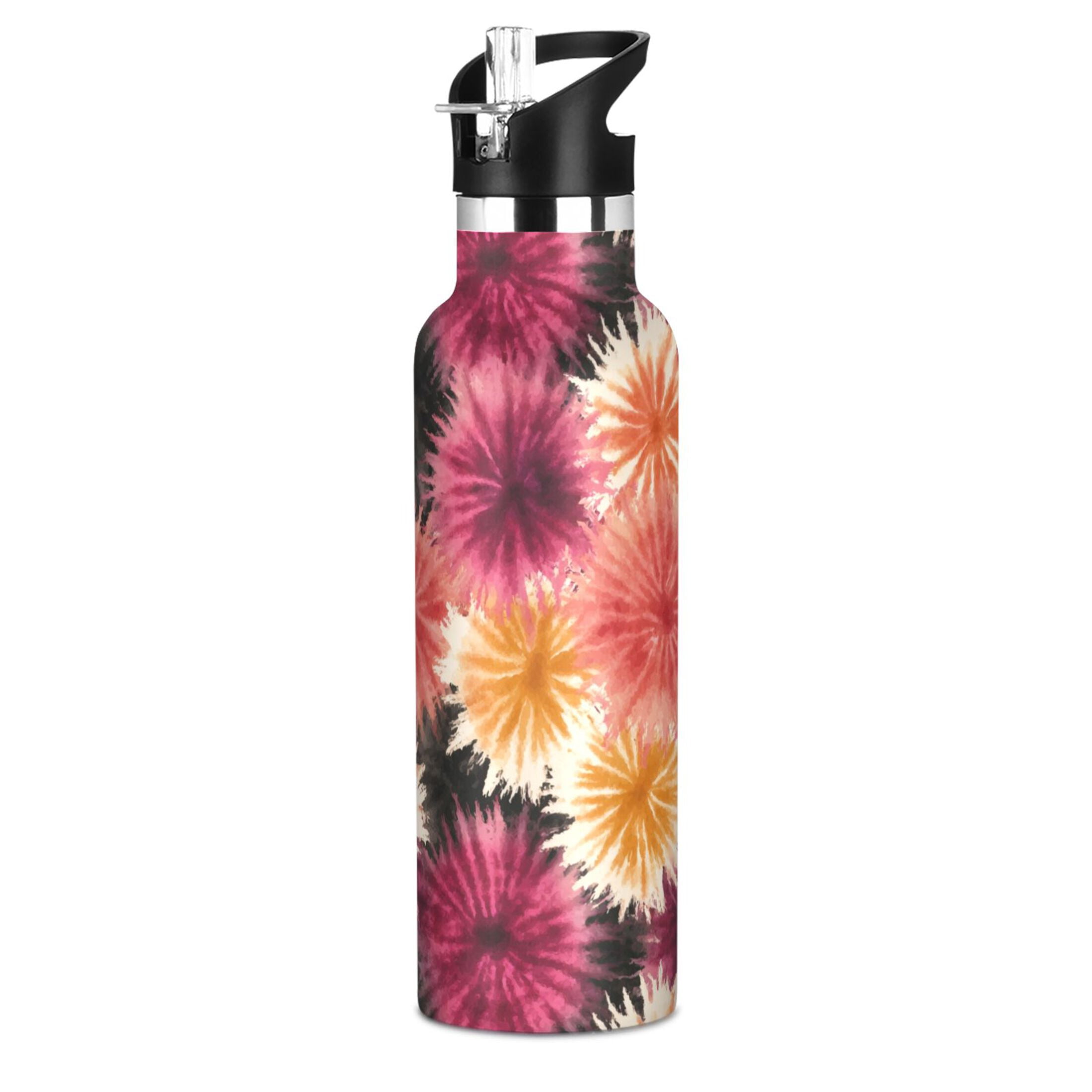600ML Stainless Steel Insulated Cup Sports Water Bottle Portable Thermos Cup Water Glasses Insulated Tumblers Convenient and Durable Red Tie-dye