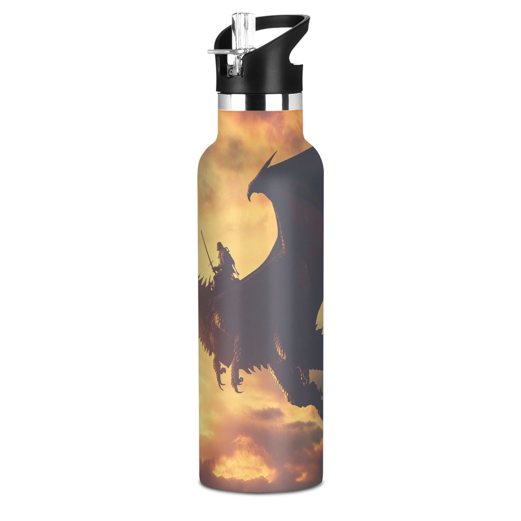 600ML Stainless Steel Insulated Cup Sports Water Bottle Portable Thermos Cup Water Glasses Insulated Tumblers Convenient and Durable Ride The Dragon