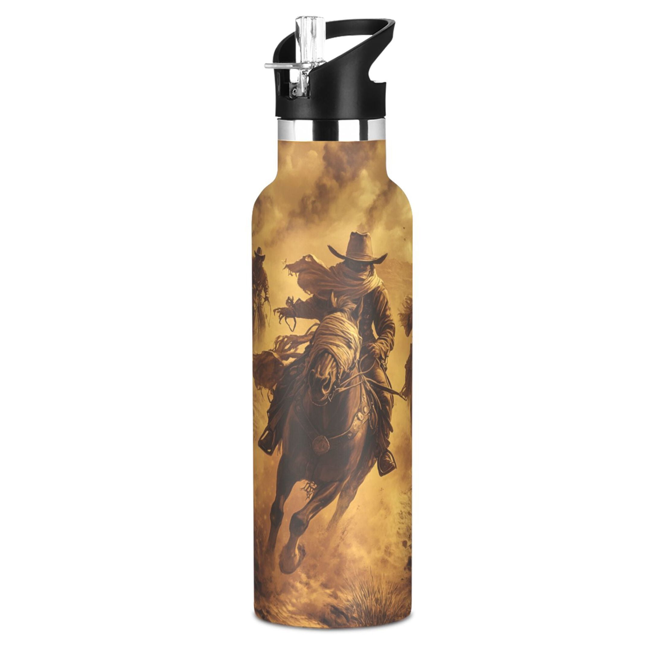 600ML Stainless Steel Insulated Cup Sports Water Bottle Portable Thermos Cup Water Glasses Insulated Tumblers Convenient and Durable Riding Cowboys