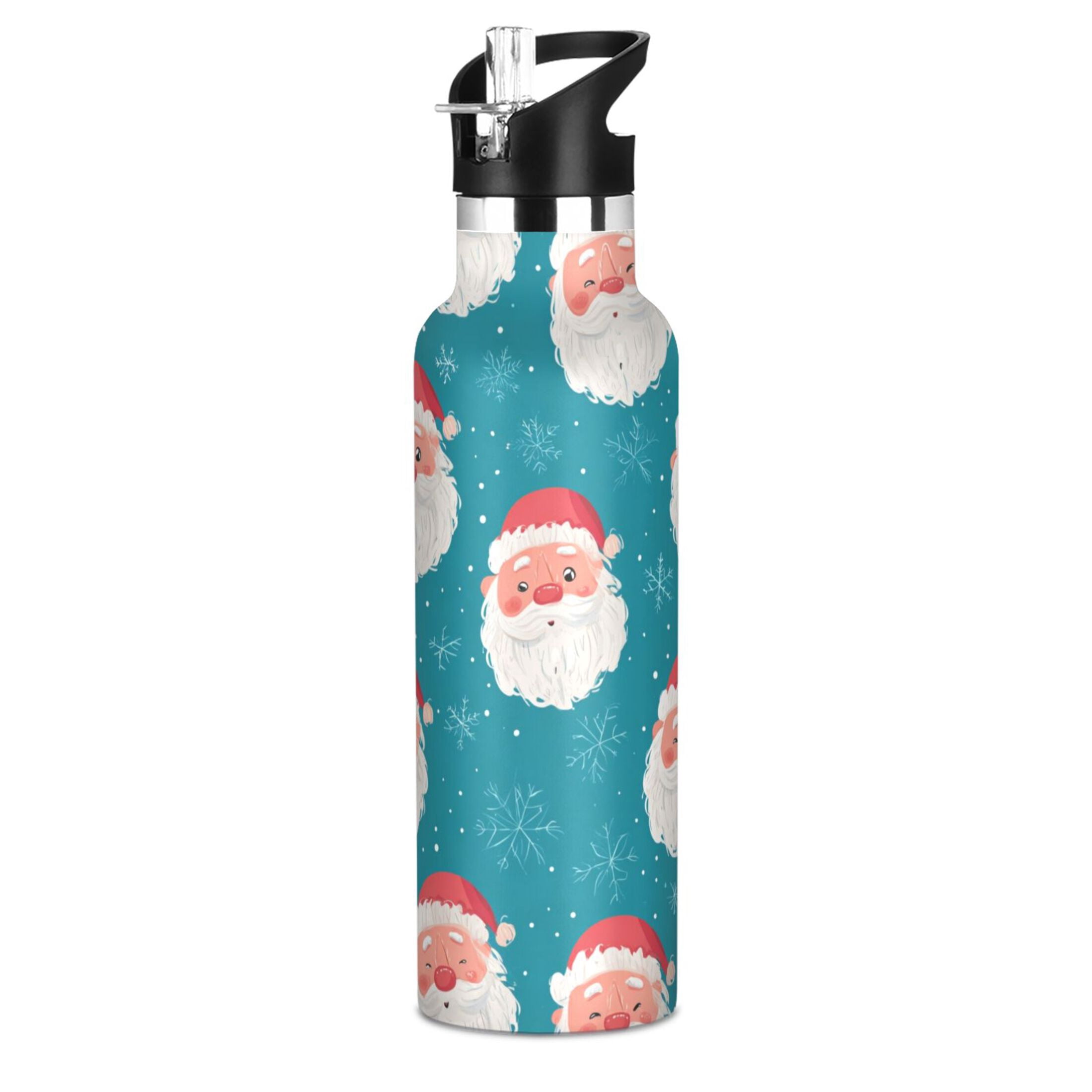600ML Stainless Steel Insulated Cup Sports Water Bottle Portable Thermos Cup Water Glasses Insulated Tumblers Convenient and Durable Santa Claus Face