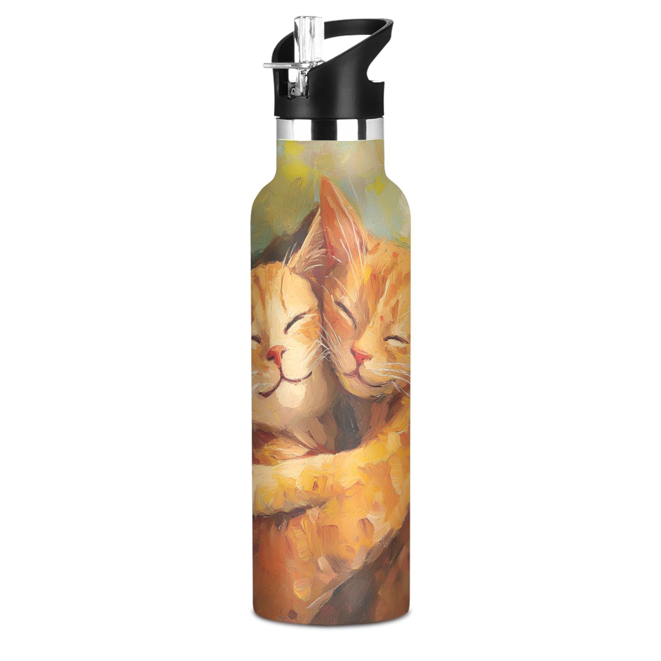 600ML Stainless Steel Insulated Cup Sports Water Bottle Portable Thermos Cup Water Glasses Insulated Tumblers Convenient and Durable Sleeping Cats