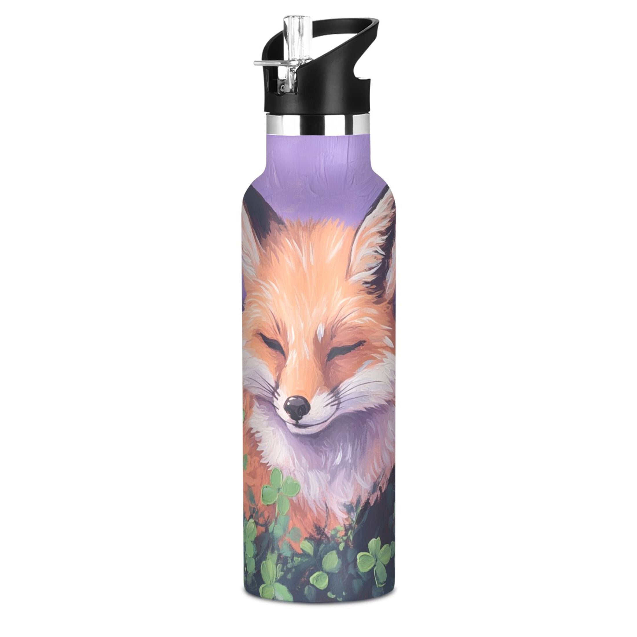 600ML Stainless Steel Insulated Cup Sports Water Bottle Portable Thermos Cup Water Glasses Insulated Tumblers Convenient and Durable Sleeping Fox
