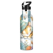 600ML Stainless Steel Insulated Cup Sports Water Bottle Portable Thermos Cup Water Glasses Insulated Tumblers Convenient and Durable Sleeping Tiger