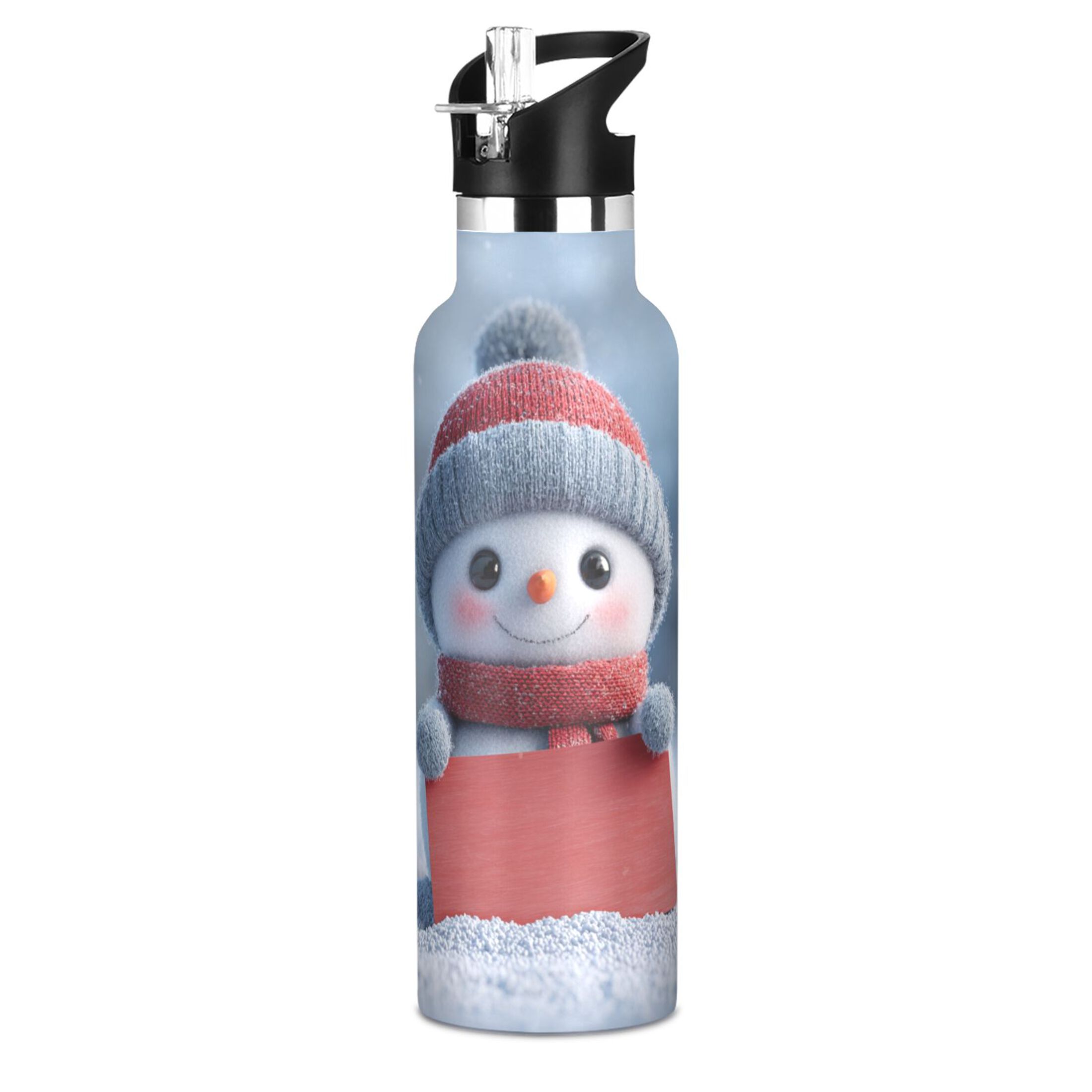 600ML Stainless Steel Insulated Cup Sports Water Bottle Portable Thermos Cup Water Glasses Insulated Tumblers Convenient and Durable Snowman Cute