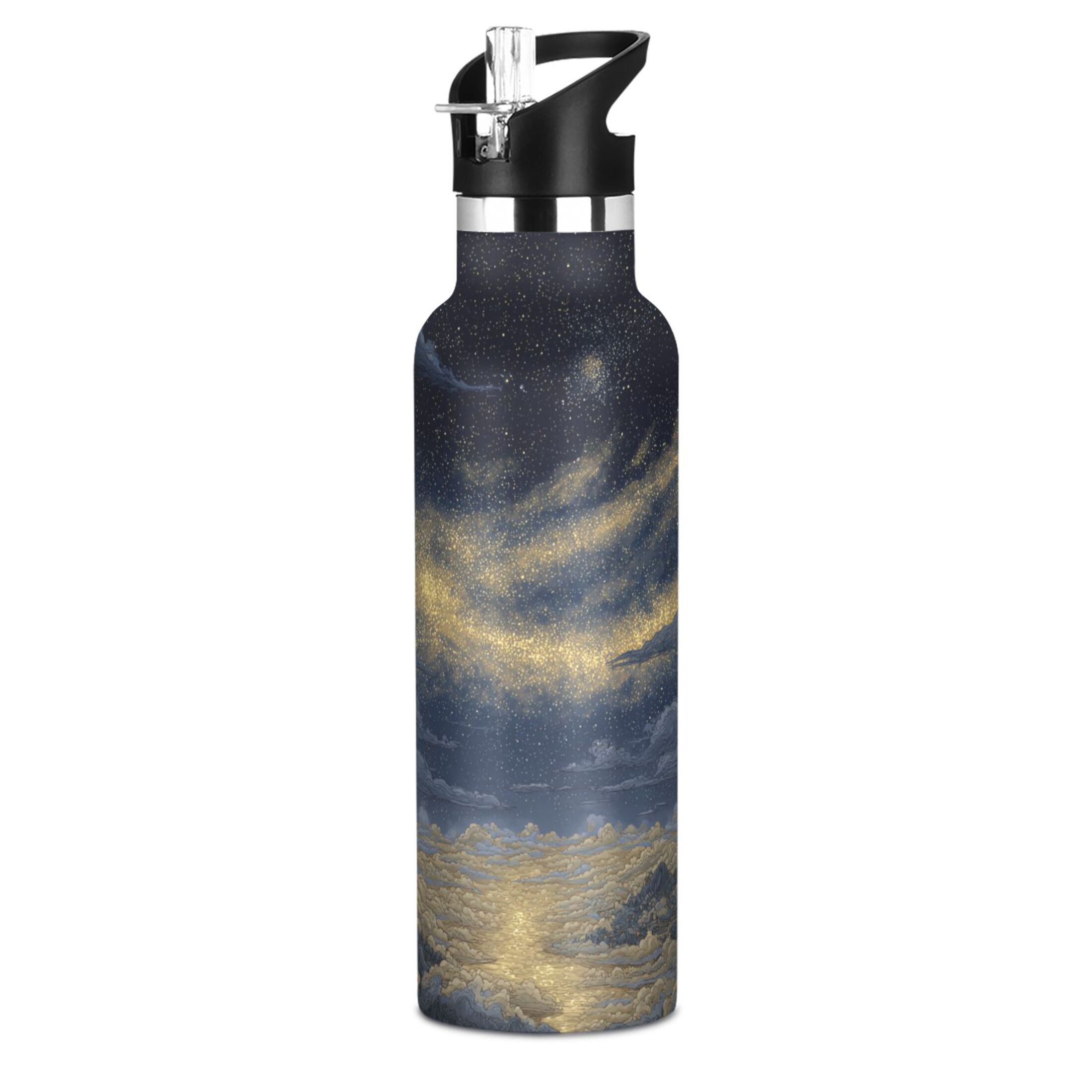 600ML Stainless Steel Insulated Cup Sports Water Bottle Portable Thermos Cup Water Glasses Insulated Tumblers Convenient and Durable Star Night