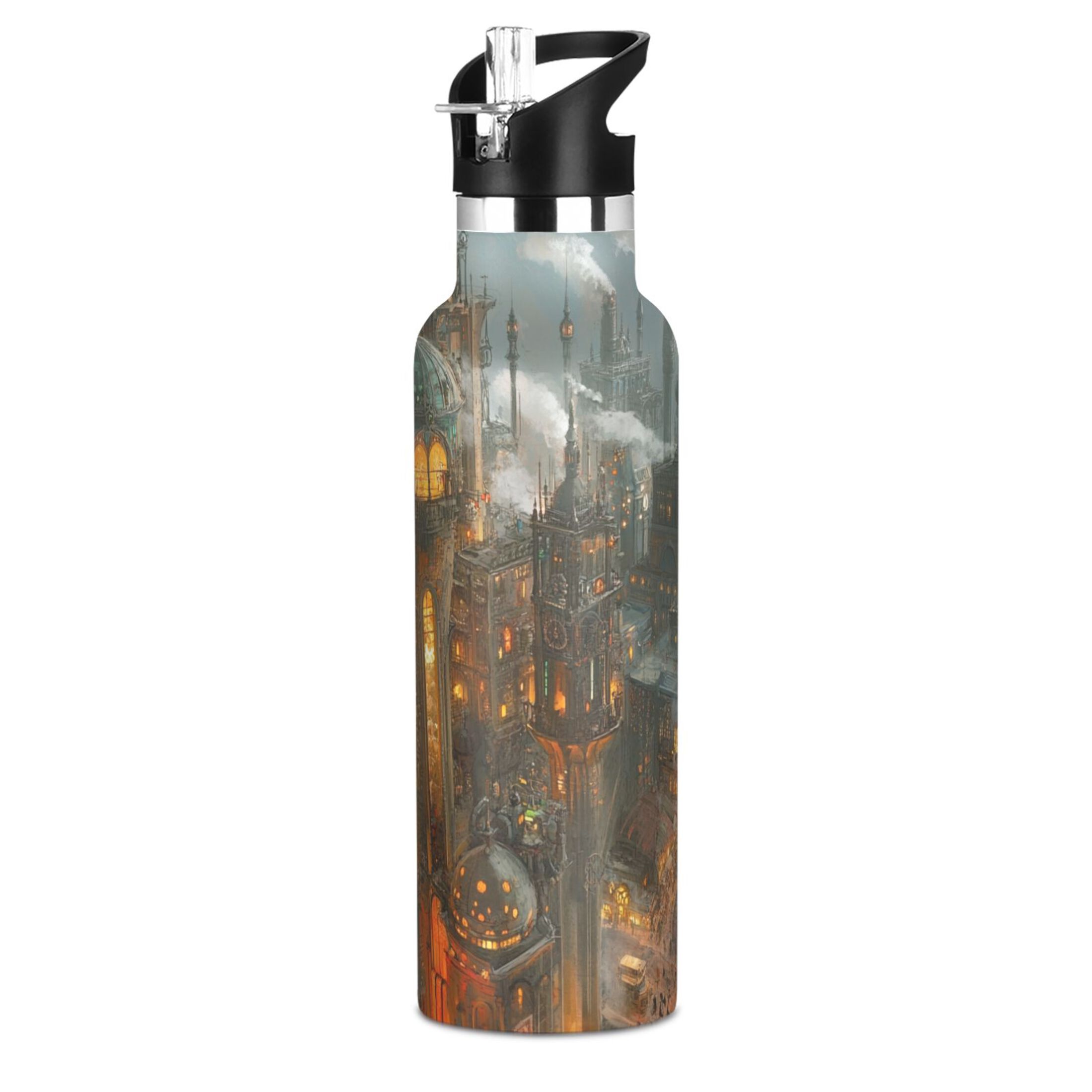 600ML Stainless Steel Insulated Cup Sports Water Bottle Portable Thermos Cup Water Glasses Insulated Tumblers Convenient and Durable Steampunk Castle