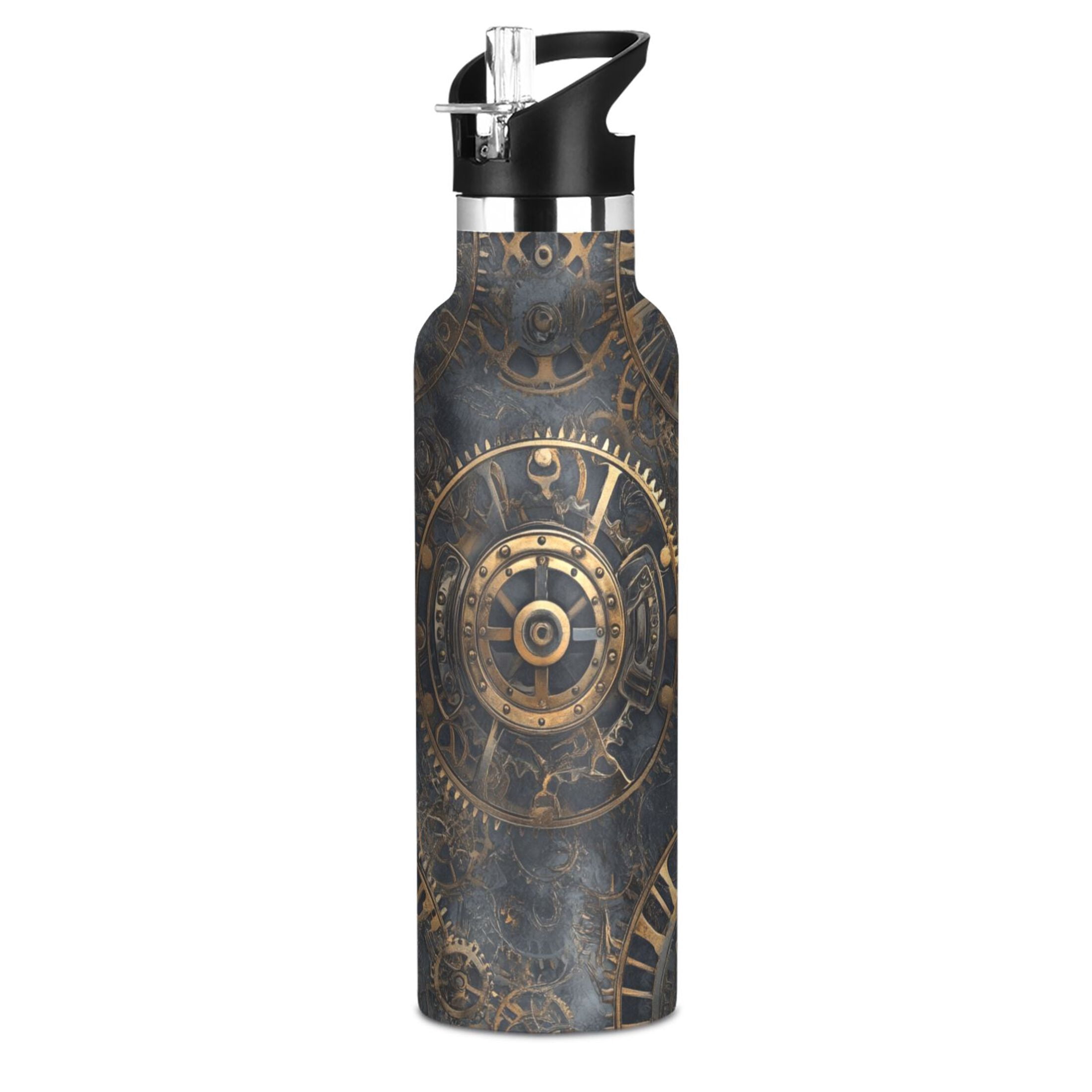 600ML Stainless Steel Insulated Cup Sports Water Bottle Portable Thermos Cup Water Glasses Insulated Tumblers Convenient and Durable Steampunk Gears