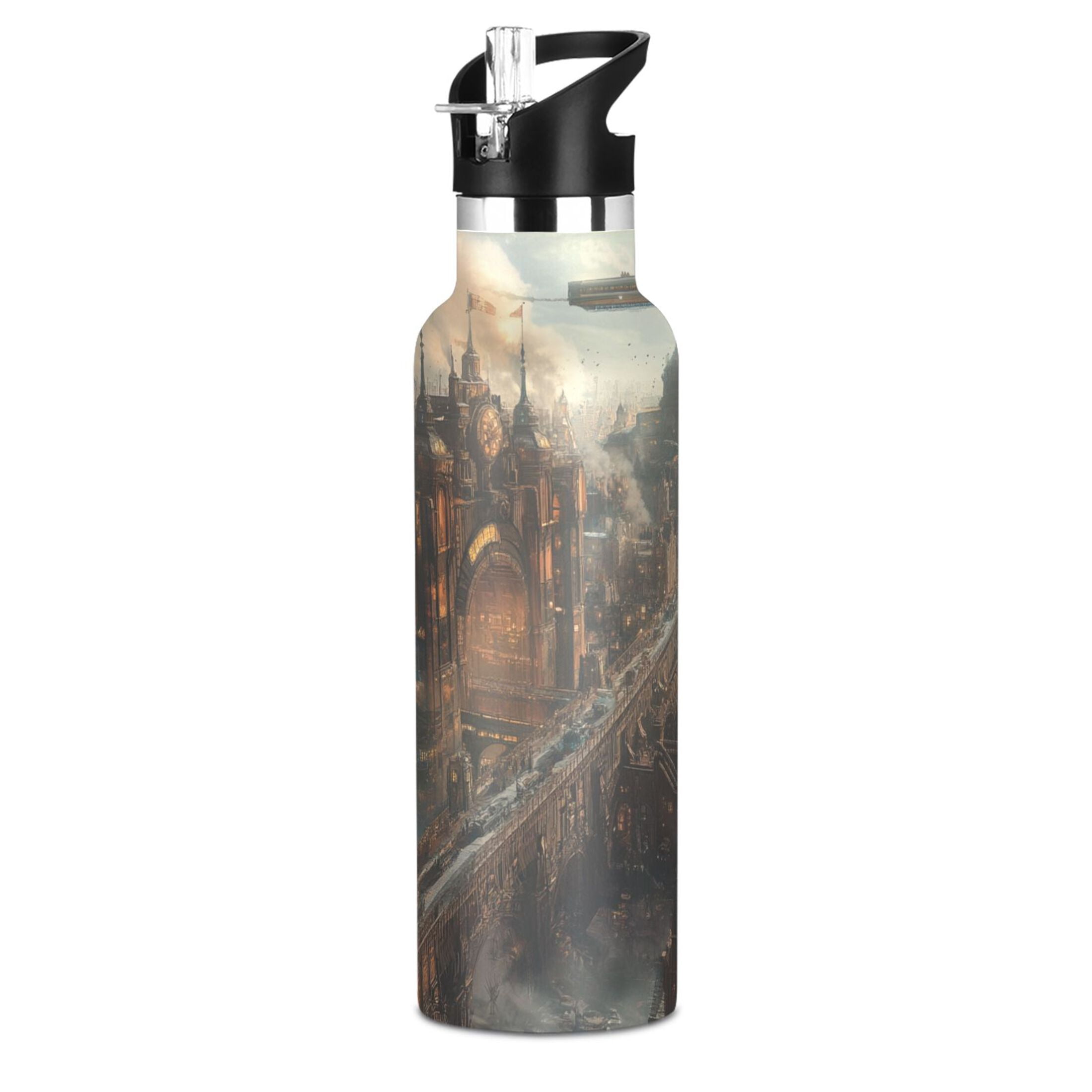 600ML Stainless Steel Insulated Cup Sports Water Bottle Portable Thermos Cup Water Glasses Insulated Tumblers Convenient and Durable Steampunk House