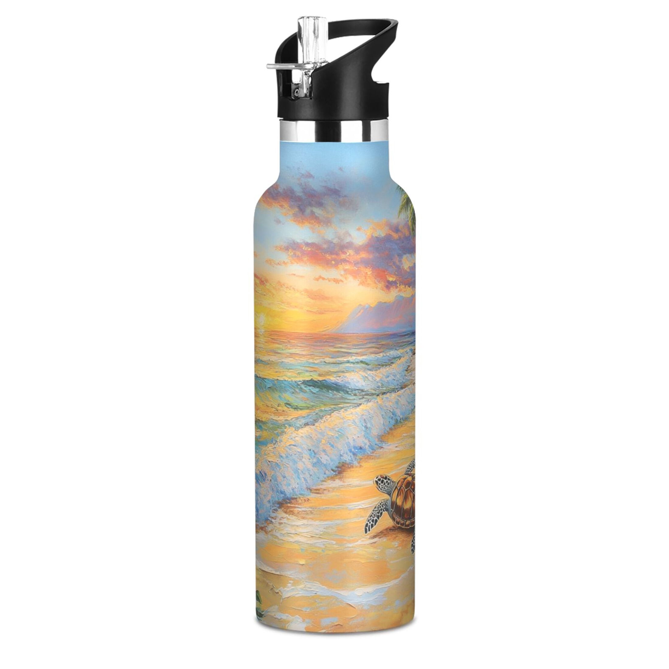 600ML Stainless Steel Insulated Cup Sports Water Bottle Portable Thermos Cup Water Glasses Insulated Tumblers Convenient and Durable Sunset Turtle