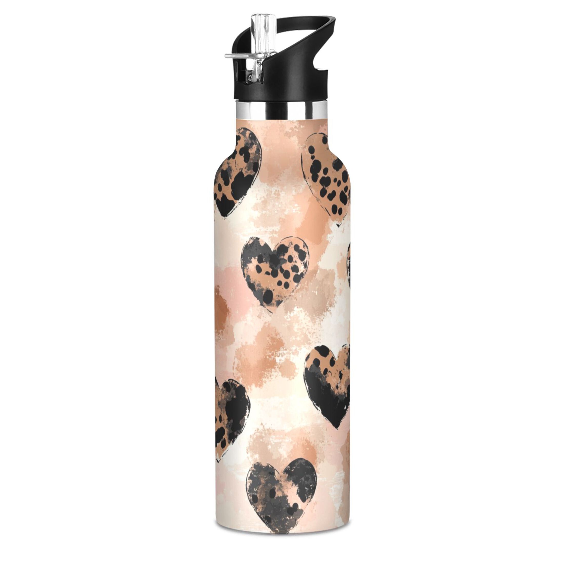 600ML Stainless Steel Insulated Cup Sports Water Bottle Portable Thermos Cup Water Glasses Insulated Tumblers Convenient and Durable Super Cute Love