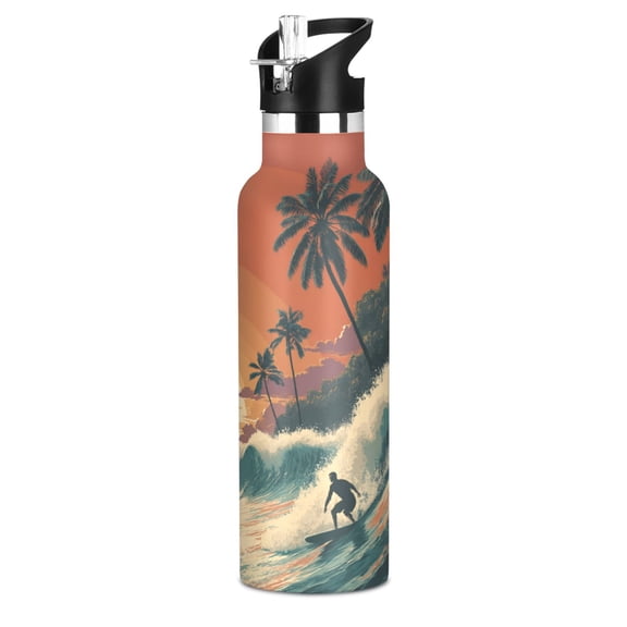 600ML Stainless Steel Insulated Cup Sports Water Bottle Portable Thermos Cup Water Glasses Insulated Tumblers Convenient and Durable Surfer
