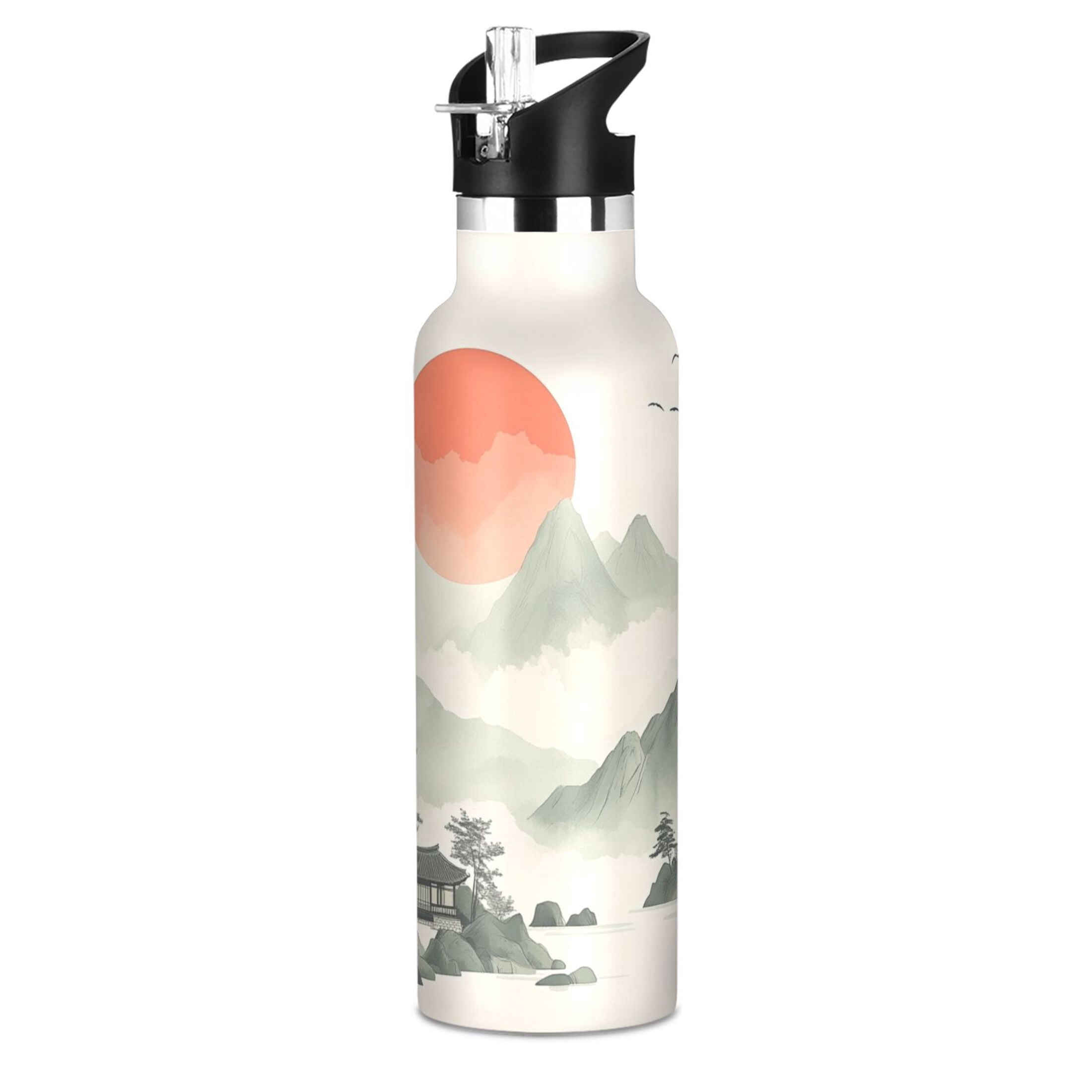 600ML Stainless Steel Insulated Cup Sports Water Bottle Portable Thermos Cup Water Glasses Insulated Tumblers Convenient and Durable The Orange Sun