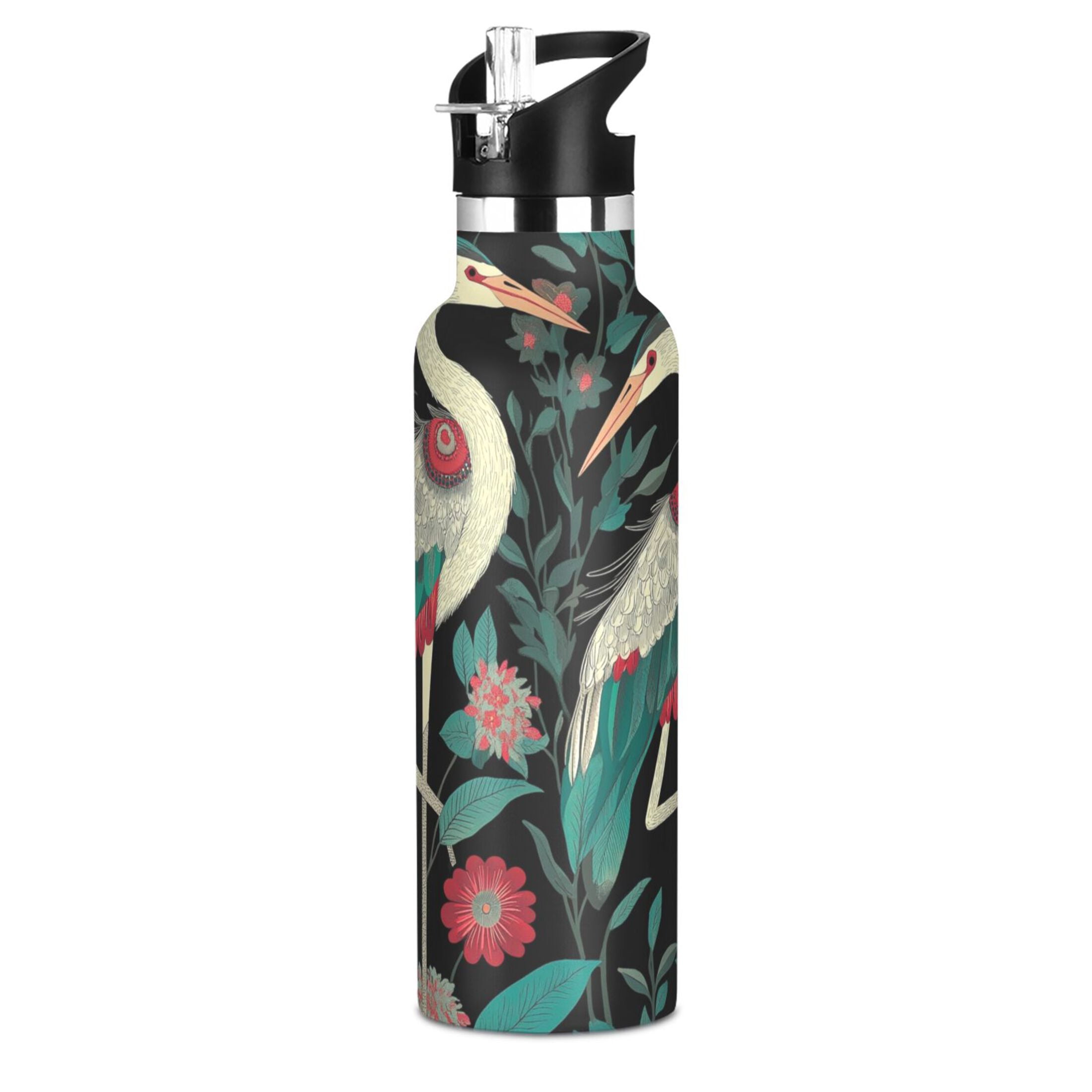 600ML Stainless Steel Insulated Cup Sports Water Bottle Portable Thermos Cup Water Glasses Insulated Tumblers Convenient and Durable Two Cranes