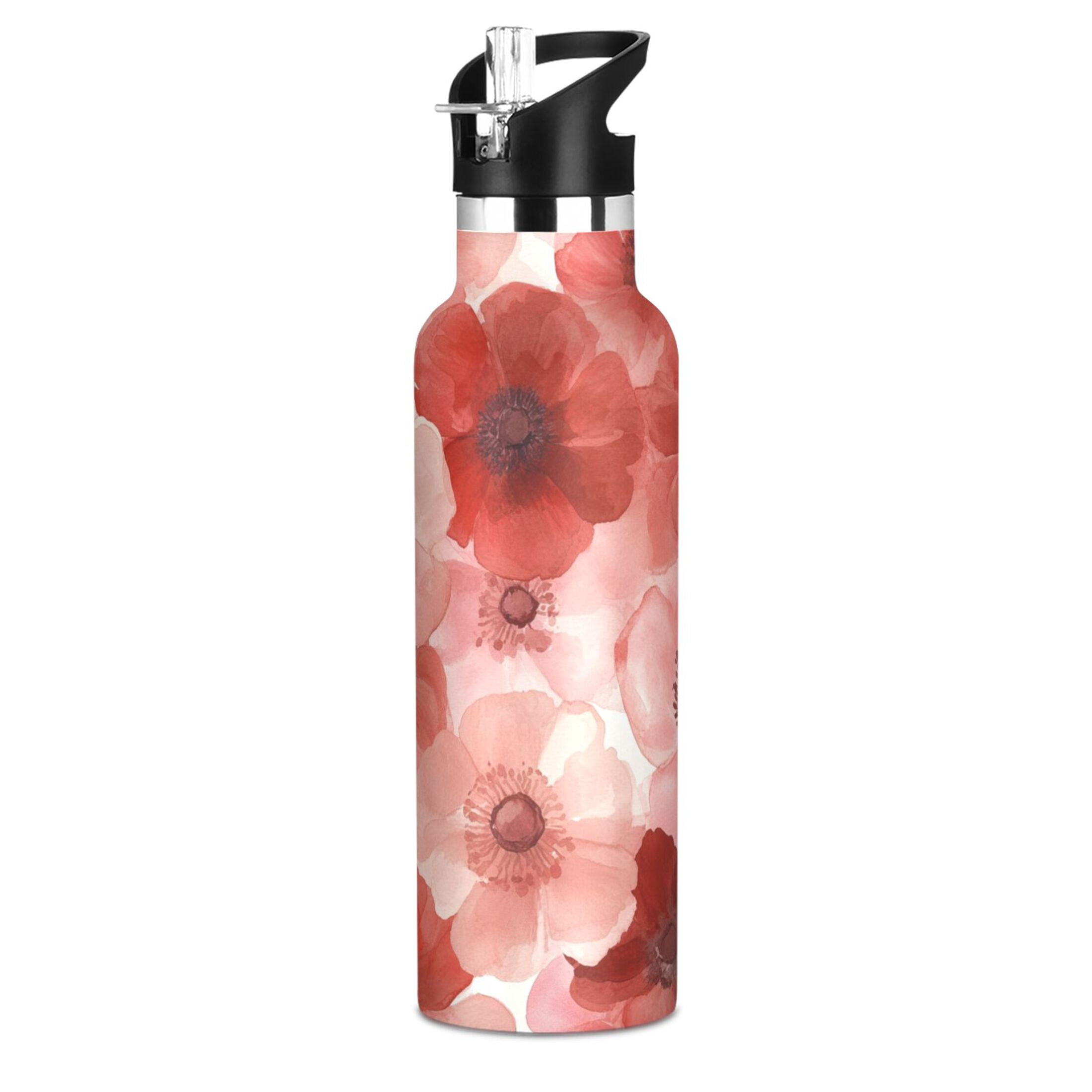 600ML Stainless Steel Insulated Cup Sports Water Bottle Portable Thermos Cup Water Glasses Insulated Tumblers Convenient and Durable Vibrant Flowers