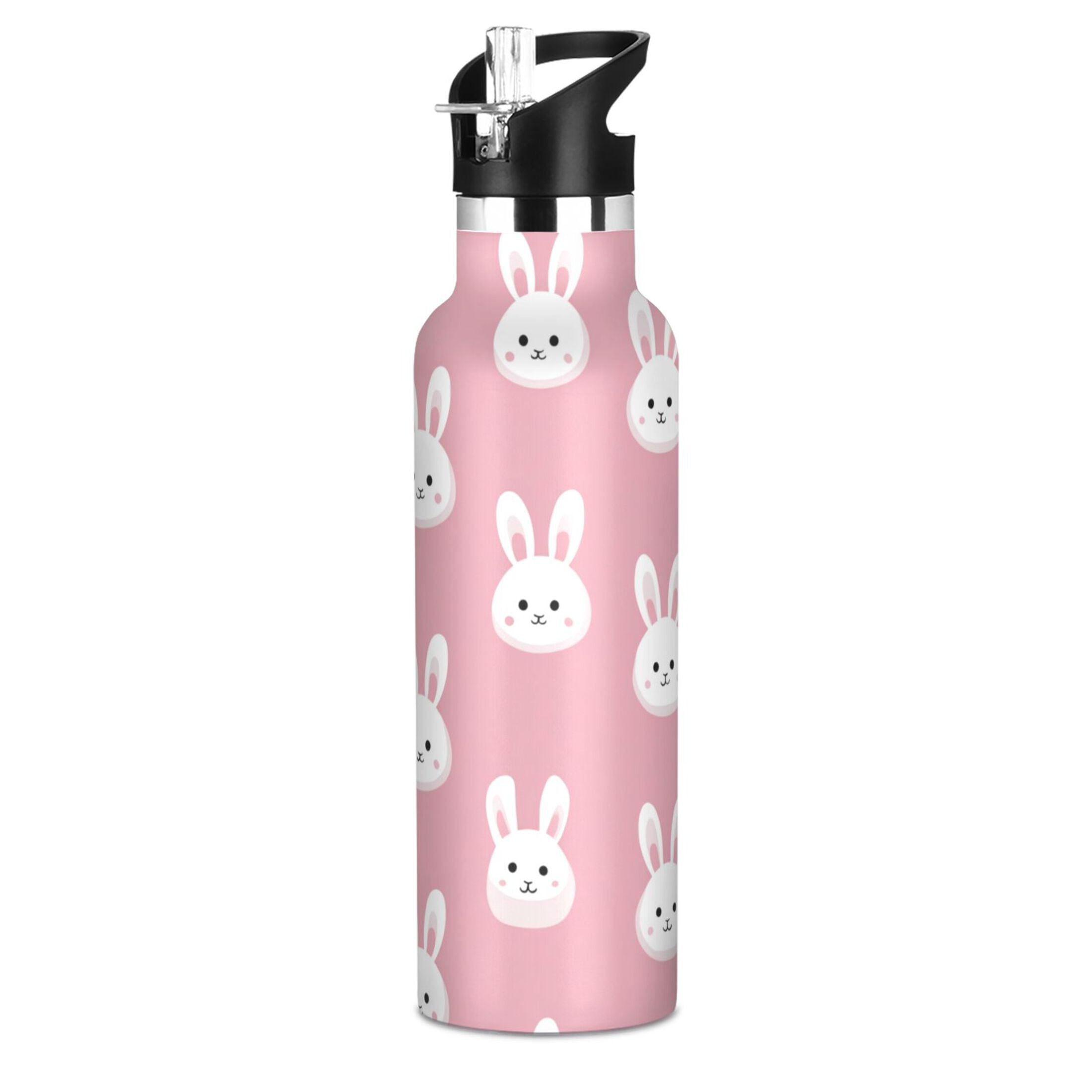 600ML Stainless Steel Insulated Cup Sports Water Bottle Portable Thermos Cup Water Glasses Insulated Tumblers Convenient and Durable White Rabbits