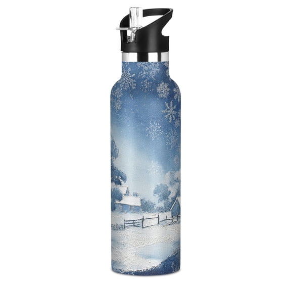 600ML Stainless Steel Insulated Cup Sports Water Bottle Portable Thermos Cup Water Glasses Insulated Tumblers Convenient and Durable Winter Scene