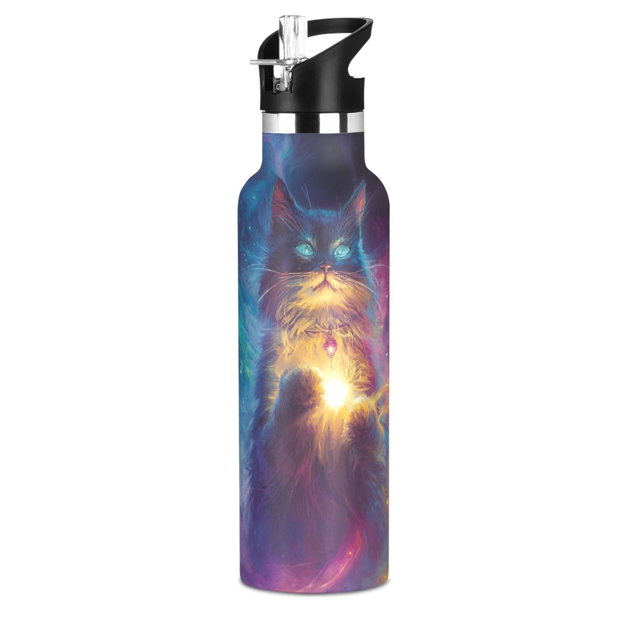 600ML Stainless Steel Insulated Cup Sports Water Bottle Portable Thermos Cup Water Glasses Insulated Tumblers Convenient and Durable Wizard Cat