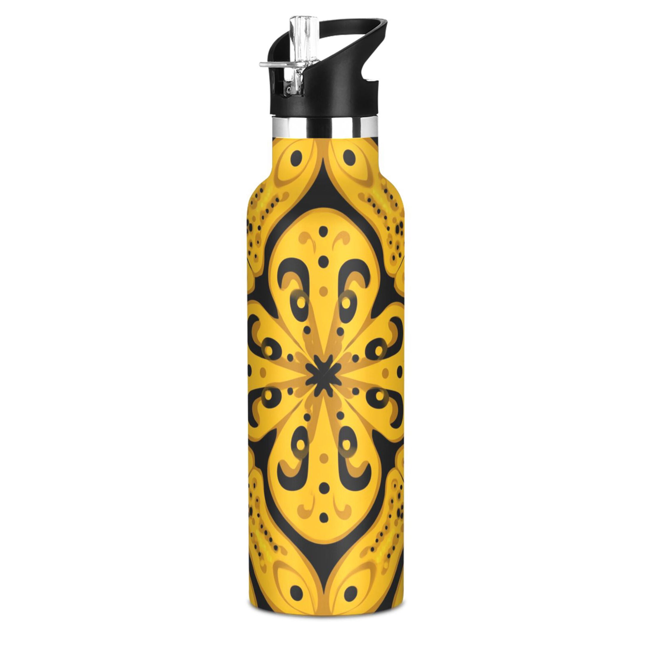 600ML Stainless Steel Insulated Cup Sports Water Bottle Portable Thermos Cup Water Glasses Insulated Tumblers Convenient and Durable Yellow