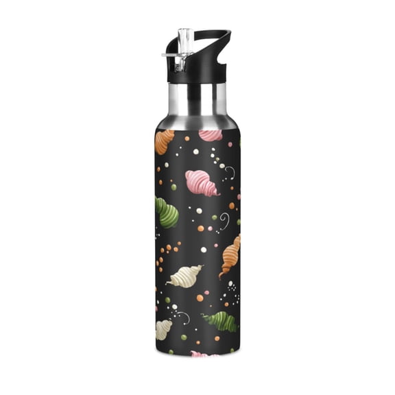 600ML Transparent Sports Water Bottle with Handle & Straw Portable Water Bottle for Outdoor Camping Gym Colorful Swirl-shaped Candies