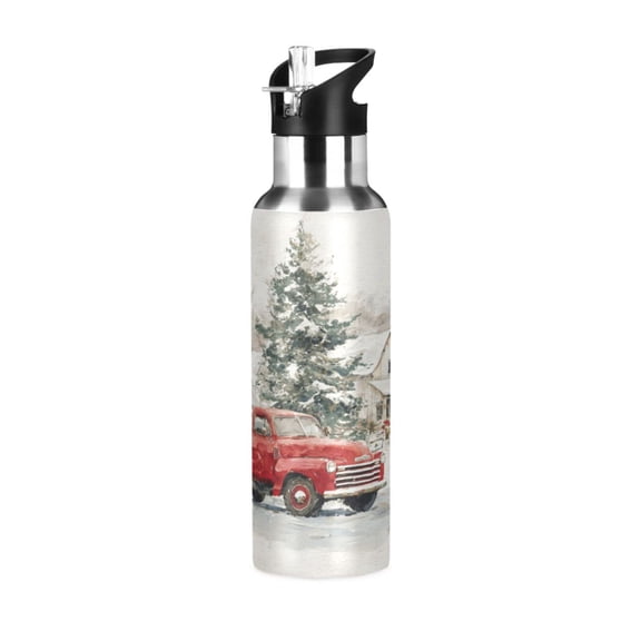 600ML Transparent Sports Water Bottle with Handle & Straw Portable Water Bottle for Outdoor Camping Gym Truck with Christmas Decorations