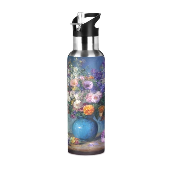 600ML Transparent Sports Water Bottle with Handle & Straw Portable Water Bottle for Outdoor Camping Gym Vintage Style Vase