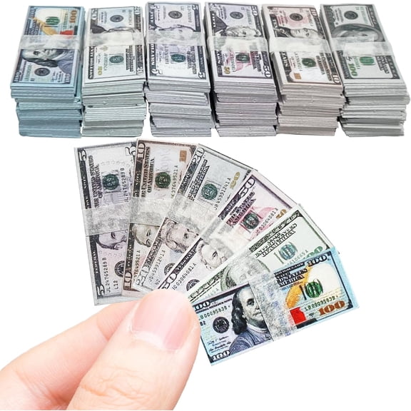 600PCS 1:12 Miniature Dollar Bills Set, Old Tiny Mixed Denominations Money for Mini House