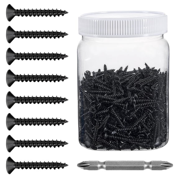 600PCS Black Wood Screws#6X 1 Black Screws of Wood, with Cross Drive for Furniture Assembly, Home Embellishment,Woodworking, DIY Endeavors (600, Black, #6x1)