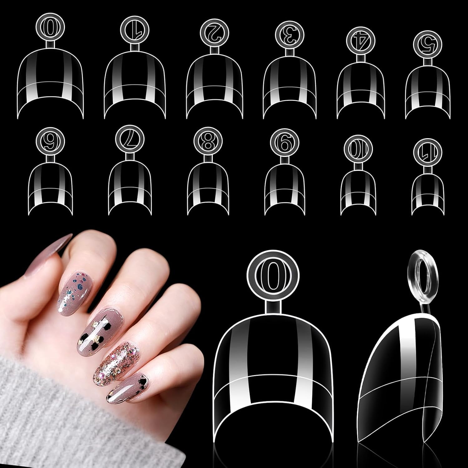 600PCS Clear Short Oval Round Nail Tips, Half Cover False Nails with ...