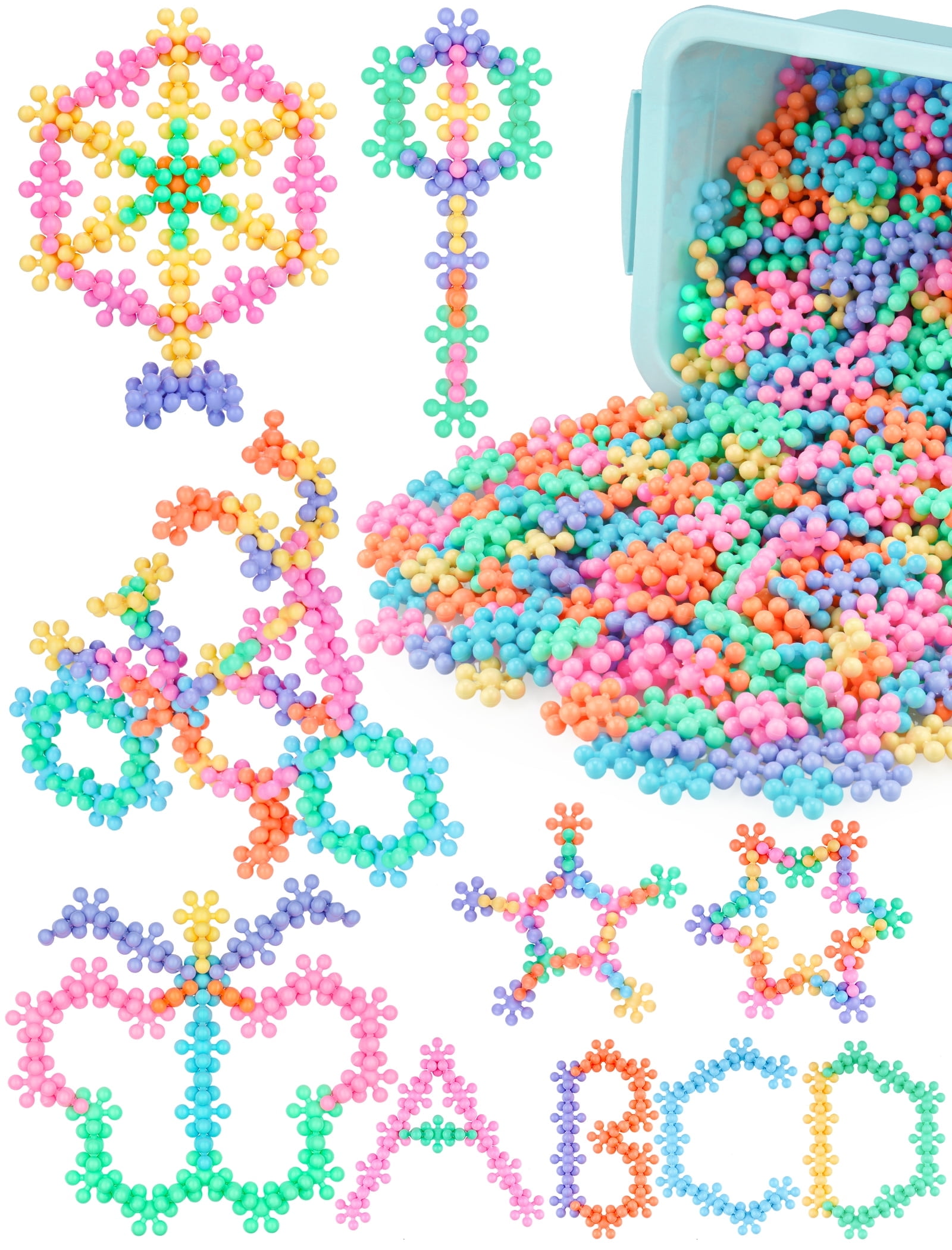 Macaron Color Interlocking Building Blocks Set – 600pcs Snowflake Shape Plastic Construction Toys in 6 Pastel Colors with Storage Box, Educational STEM Blocks for Kids Creative Play (Macaron Colors)