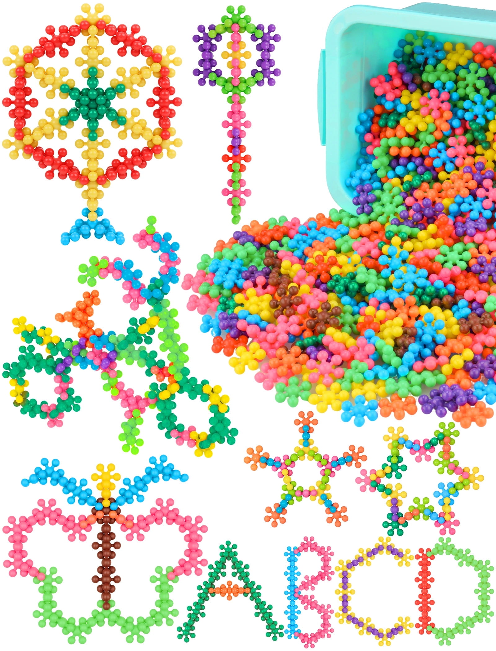 Macaron Color Interlocking Building Blocks Set – 600pcs Snowflake Shape Plastic Construction Toys in 6 Pastel Colors with Storage Box, Educational STEM Blocks for Kids Creative Play