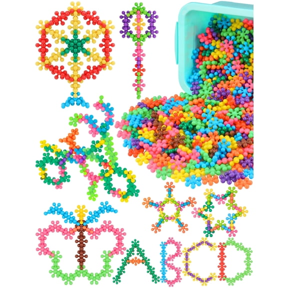 Macaron Color Interlocking Building Blocks Set – 600pcs Snowflake Shape Plastic Construction Toys in 6 Pastel Colors with Storage Box, Educational STEM Blocks for Kids Creative Play
