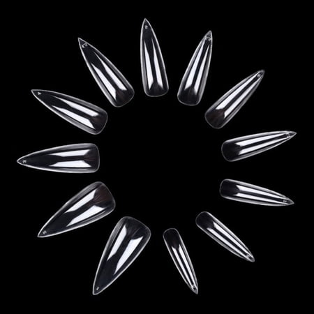 600PCS Long Stiletto False Nail Tips, FITDON Clear Full Cover Fake Nails