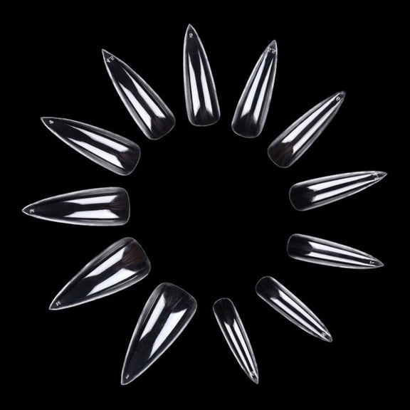 600PCS Long Stiletto False Nail Tips, FITDON Clear Full Cover Fake Nails