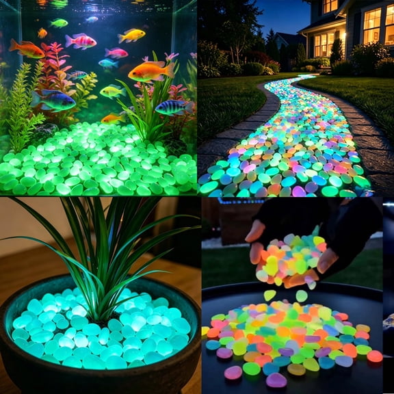 600PCS Outdoor Luminous Stones for Glow in the Dark Walkways, Night Guide Pebbles Garden River Pebbles, Artificial Landscape Rocks for Driveway Walkway Stepping Stone Paths with Natural Look