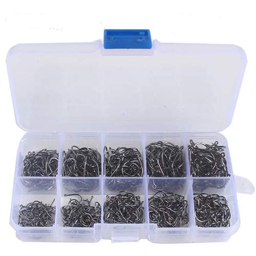 600PCS Premium Fishhooks,High Carbon Steel Fishing Hooks with 10 Sizes,Circle Hooks with Portable Plastic Box,Strong Sharp Fish Hook with Barbs for Freshwater/Saltwater (600PCS)