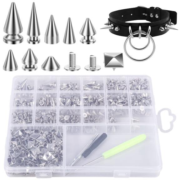 600PCS Punk Stud for Clothing Metal Spike and Stud Leather Rivet for Craft Square Pyramid DIY Punk Style Decoration for Clothes Shoes Belt Dog Collar