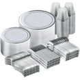 thumbnail image 1 of 600PCS Silver Disposable Plastic Plates, Silver Plastic Dinnerware Set Includes 100 Dinner Plates, Dessert Plate, Cups, Spoons, Forks, Knives for 100 Guests, Perfect for Party, Wedding, Birthday, 1 of 12