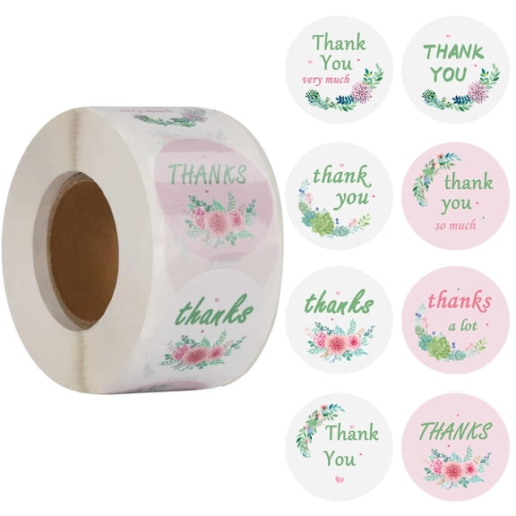 600PCS Thank You Stickers, 8 Designs 1.5 Inch Round Self-Adhesive Waterproof Labels, Cute Thank You Stickers for Small Business Packaging, Envelopes, Gift Bags & Boxes, Strong Adhesive Seals