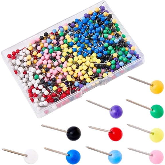 600Pcs 10 Colors Map Marking Push Pins Colored Fabric Pins 0.55 Inch Round Ball Plastic Head Stainless Steel Quilting Drawing Sewing Straight Tacks Needles for Maps Clothing Fabric Stationary DIY