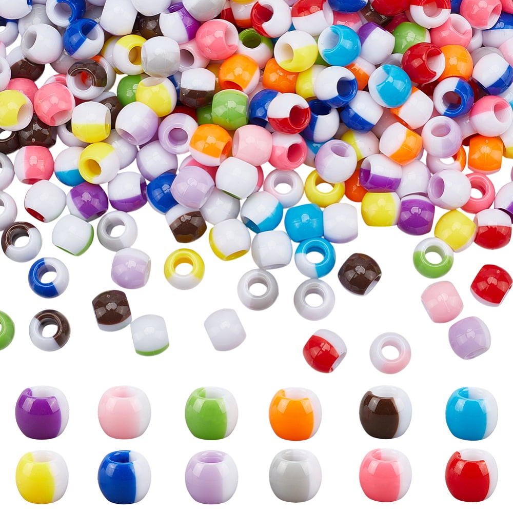 600Pcs 12 Colors Opaque Resin Beads Large Hole Beads Round Two Tone Mixed Color 11.5x9.5mm Hole: 5mm 50pcs/color for DIY