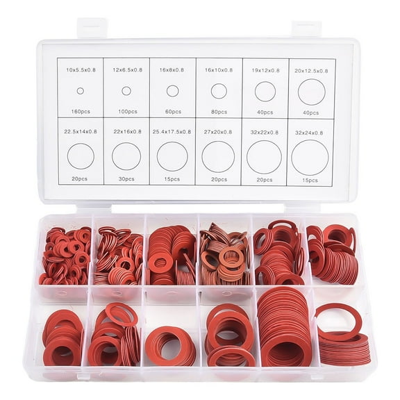 600Pcs 12 Sizes Red Steel Paper Fiber Flat Washer Kit Insulation Washer Assorted