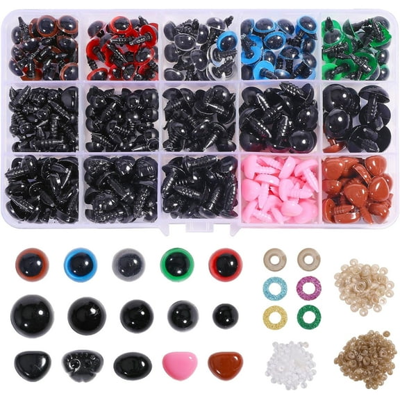 600Pcs 15 Styles DIY Making Kits Plastic Safety Craft Eyes Nose Spacer Craft Eyes Triangle Nose Amigurumi Eyes for Crochet Stuffed Animals Mixed Color