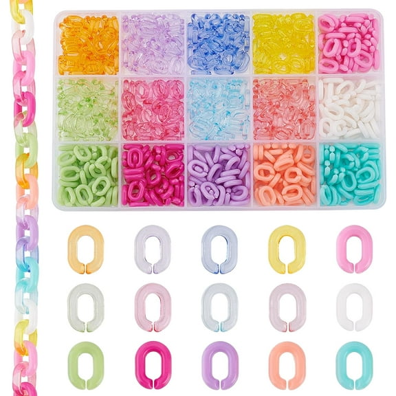 600Pcs 15 Styles Transparent Opaque Acrylic Linking Rings Oval Quick Link Connectors for Earring Necklace Jewelry Eyeglass Chain DIY Craft Making Multi-color