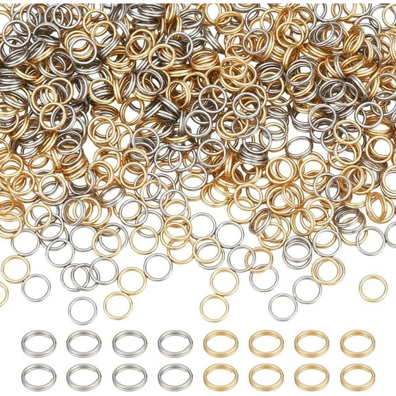 600Pcs 2 Colors Stainless Steel Double Loops Split Rings Mini Round Jump Rings with 18K Gold Plated Small Key O Ring Connector