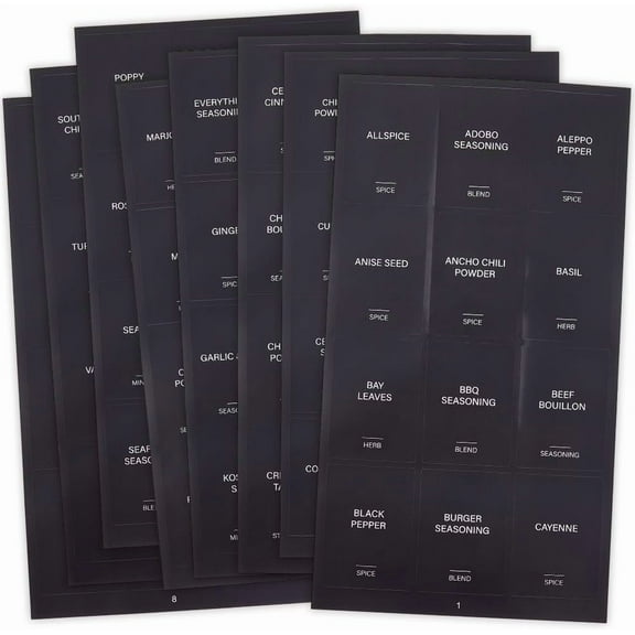 600Pcs 2 x 1.5In Black Spice Jars Labels Stickers Preprinted Waterproof Spice Bottle Stickers Rectangle Oil Resistant Labels for Kitchen Pantry Home Laundry Bathroom Organization Supplies