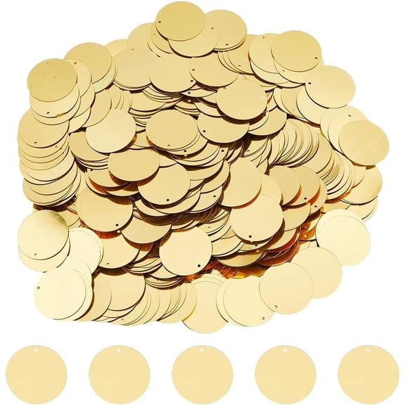 600Pcs 28.5mm Large Sequins for Crafts PVC Flat Round Sequin Paillettes Gold Metallic Sequin Paillettes Embroidery Craft Sequins